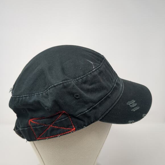 Fleur De Lis Strapback Cadet Army Cap Black One Size Adjustable Rhinestone Ha - Picture 5 of 9